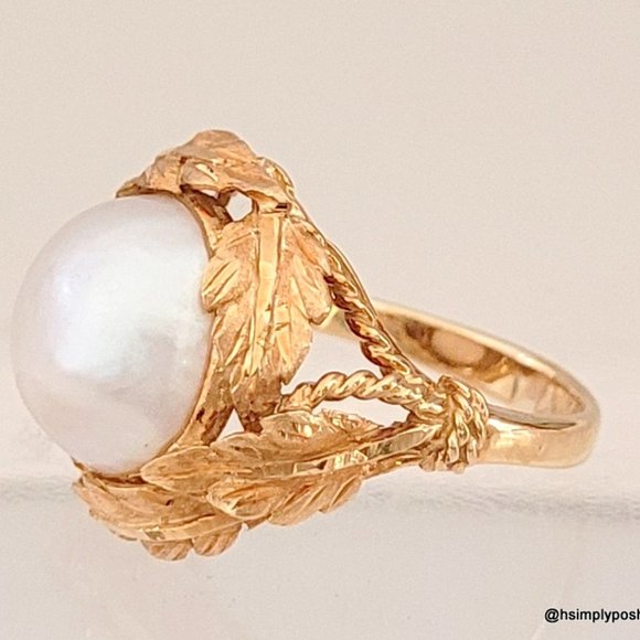 18k Gold 12mm Cultured MABE PEARL Arte d'Oro Ring Italy - Picture 2 of 4